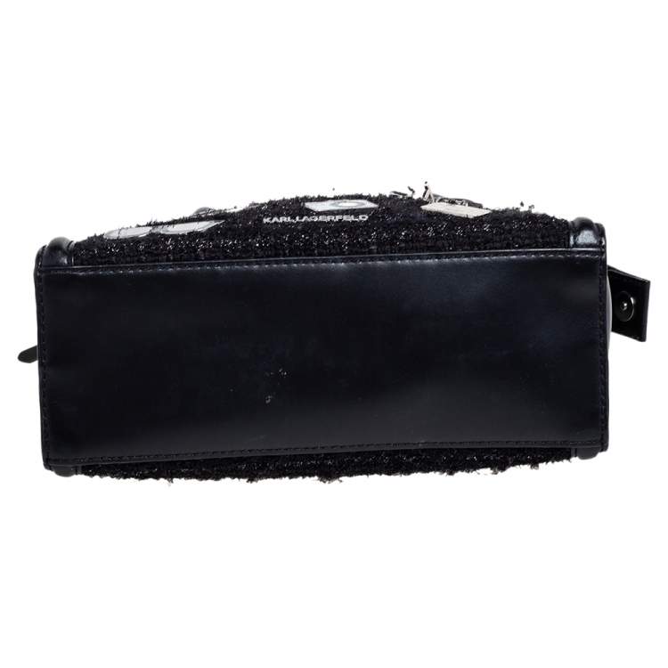 Pre Owned Karl Lagerfeld Black Leather And Tweed K/Klassik Pins Mini Tote