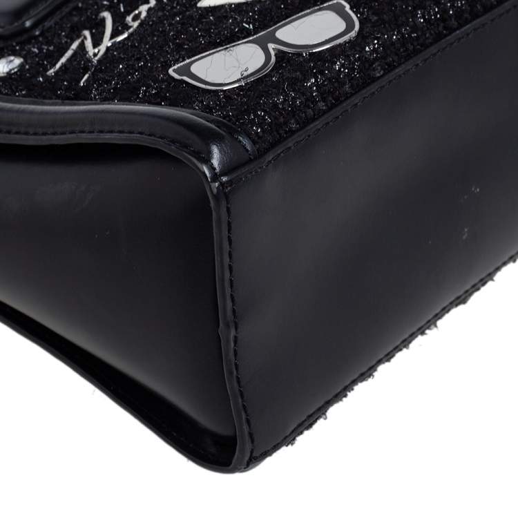 Pre Owned Karl Lagerfeld Black Leather And Tweed K/Klassik Pins Mini Tote
