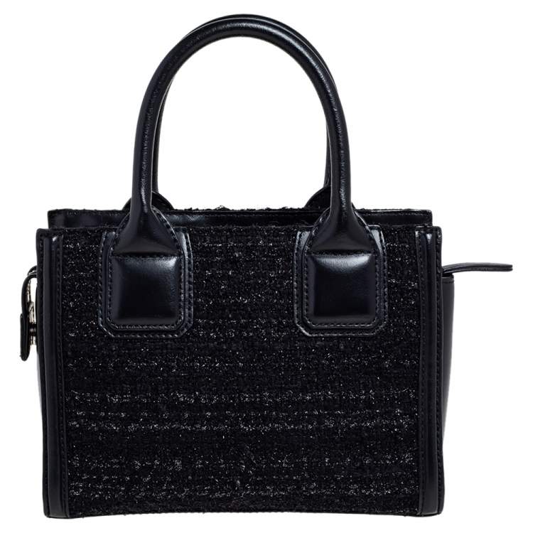 Pre Owned Karl Lagerfeld Black Leather And Tweed K/Klassik Pins Mini Tote