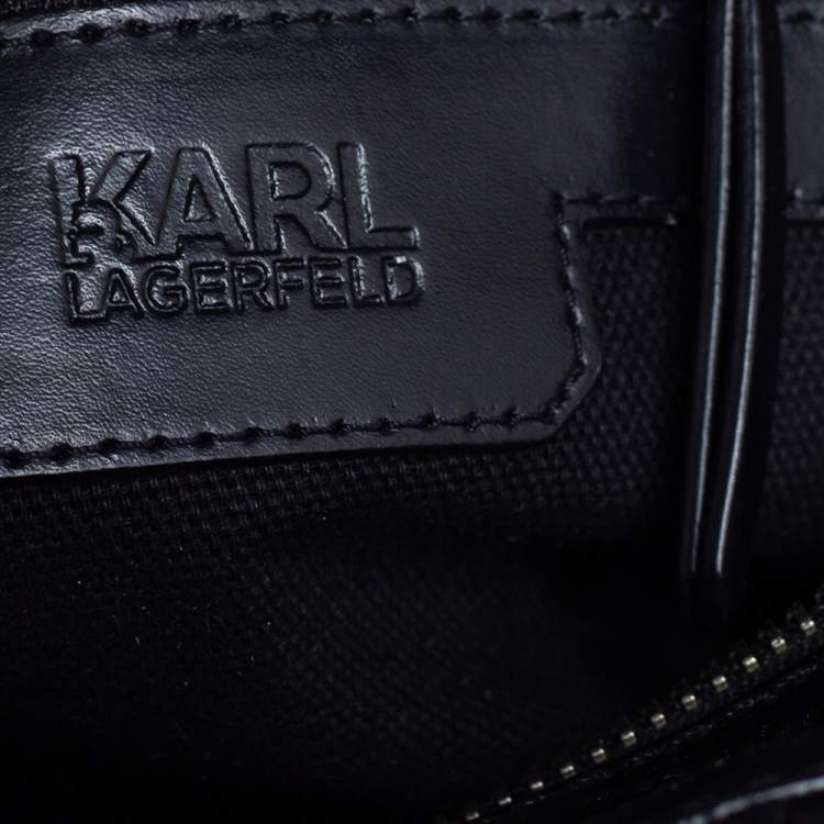 Pre Owned Karl Lagerfeld Black Leather And Tweed K/Klassik Pins Mini Tote