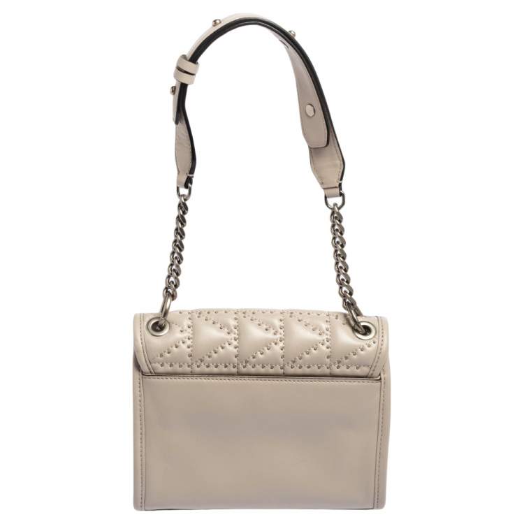 Pre Owned Karl Lagerfeld Beige Leather K Kuilted Stud Shoulder Bag