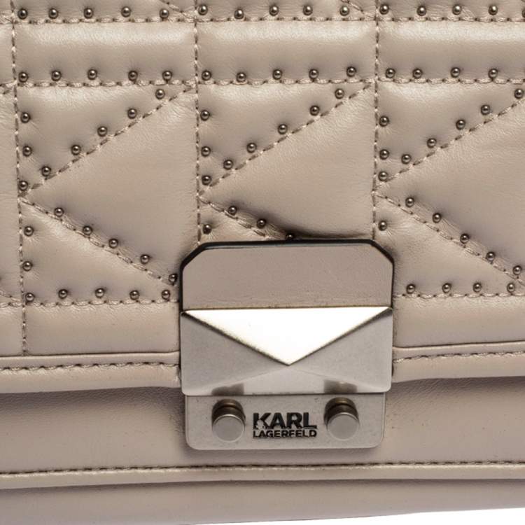 Pre Owned Karl Lagerfeld Beige Leather K Kuilted Stud Shoulder Bag
