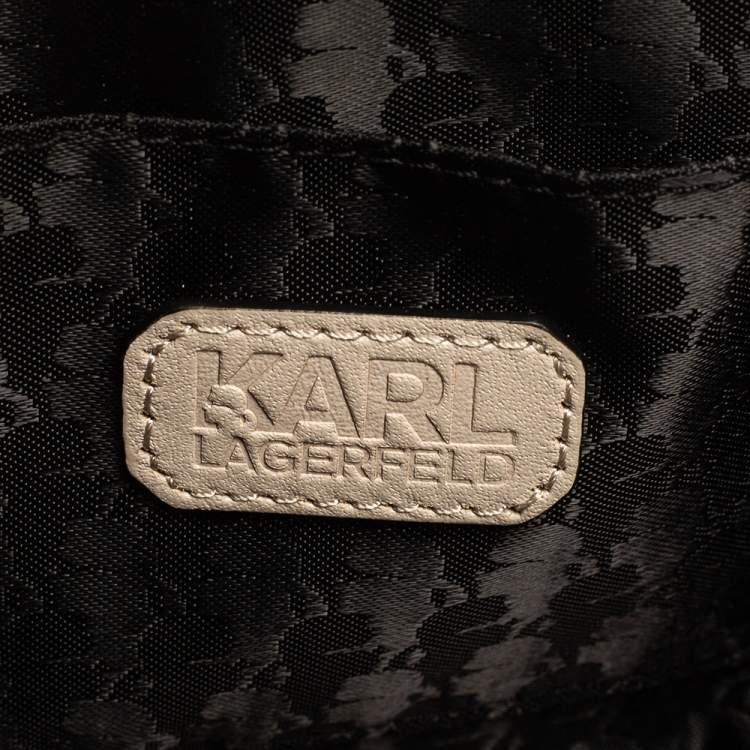 Pre Owned Karl Lagerfeld Beige Leather K Kuilted Stud Shoulder Bag