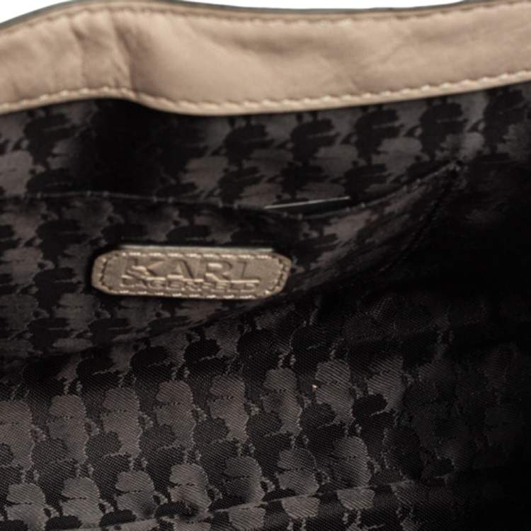 Pre Owned Karl Lagerfeld Beige Leather K Kuilted Stud Shoulder Bag