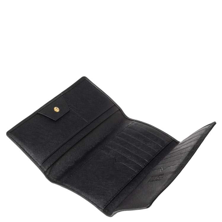 Pre Owned Karl Lagerfeld Black Leather Long Trifold Wallet