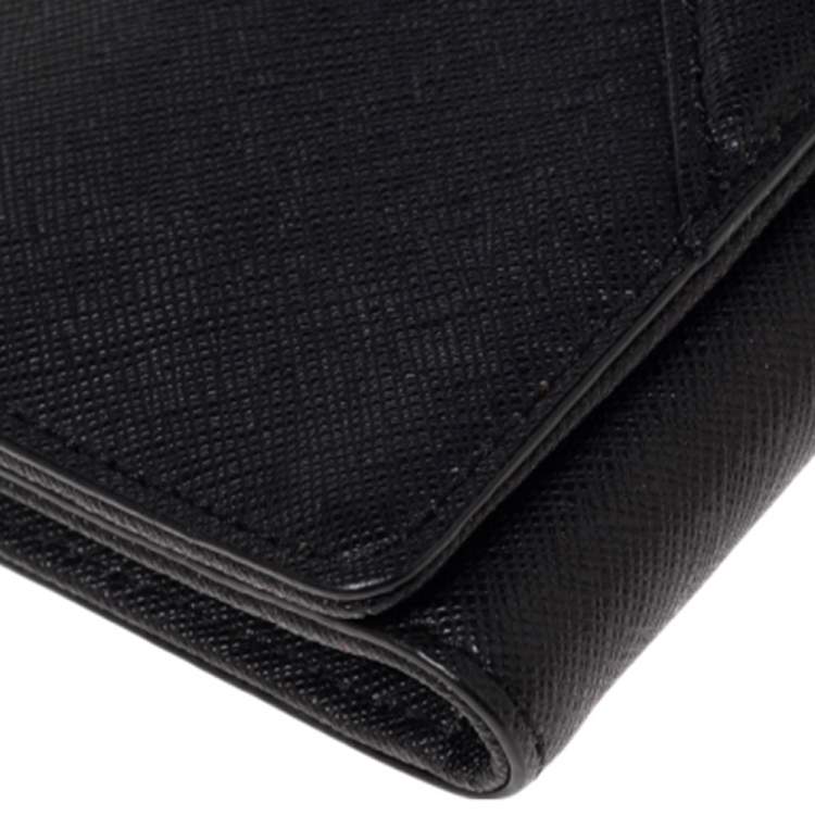 Pre Owned Karl Lagerfeld Black Leather Long Trifold Wallet