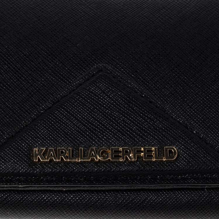 Pre Owned Karl Lagerfeld Black Leather Long Trifold Wallet