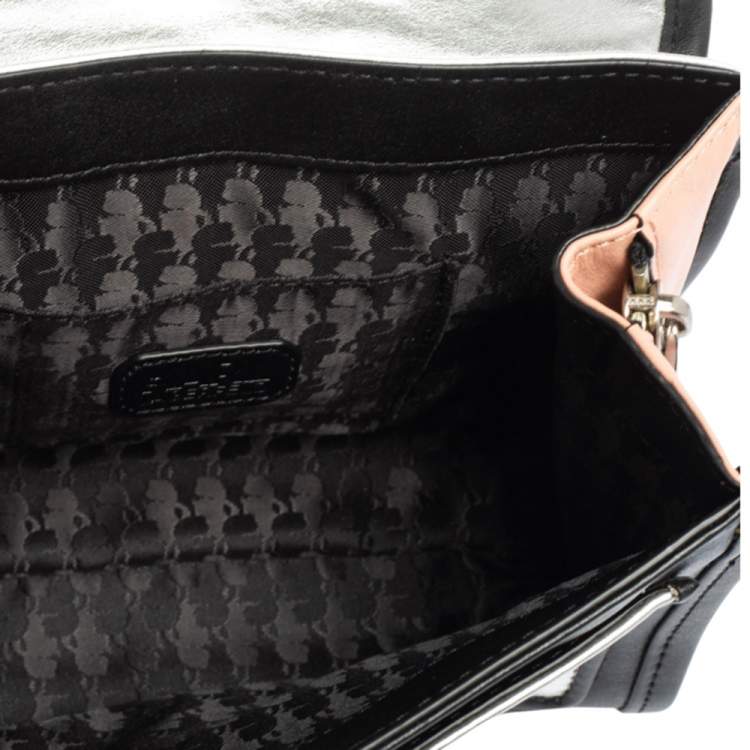 Pre Owned Karl Lagerfeld Black/Silver Leather and Tweed K/Kuilted Stud Shoulder Bag