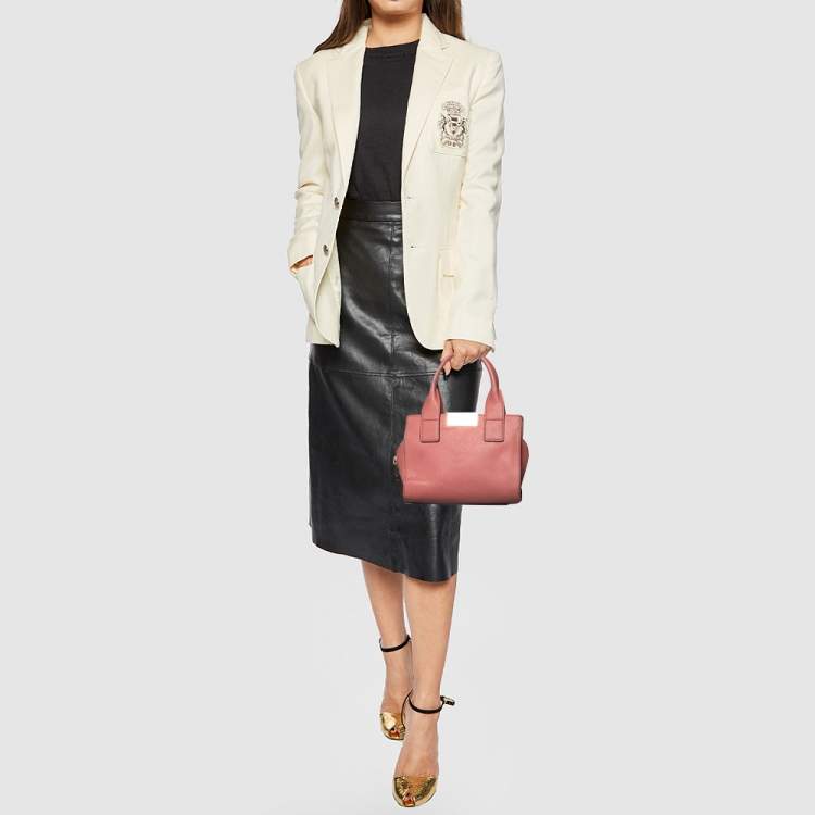 Pre Owned Karl Lagerfeld Pink Leather Top Zip Satchel