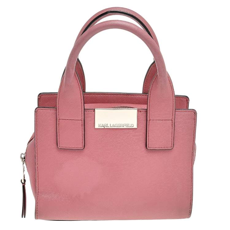 Pre Owned Karl Lagerfeld Pink Leather Top Zip Satchel