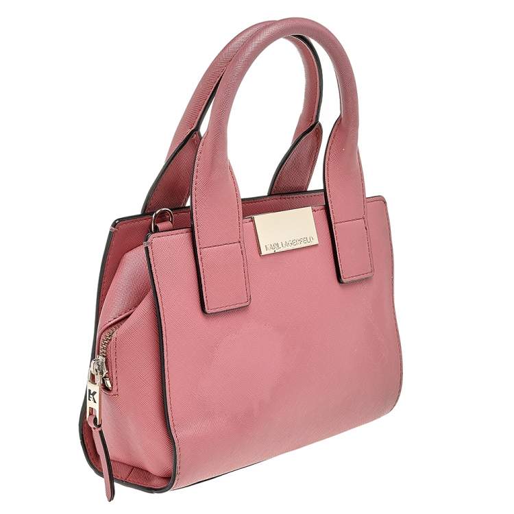 Pre Owned Karl Lagerfeld Pink Leather Top Zip Satchel