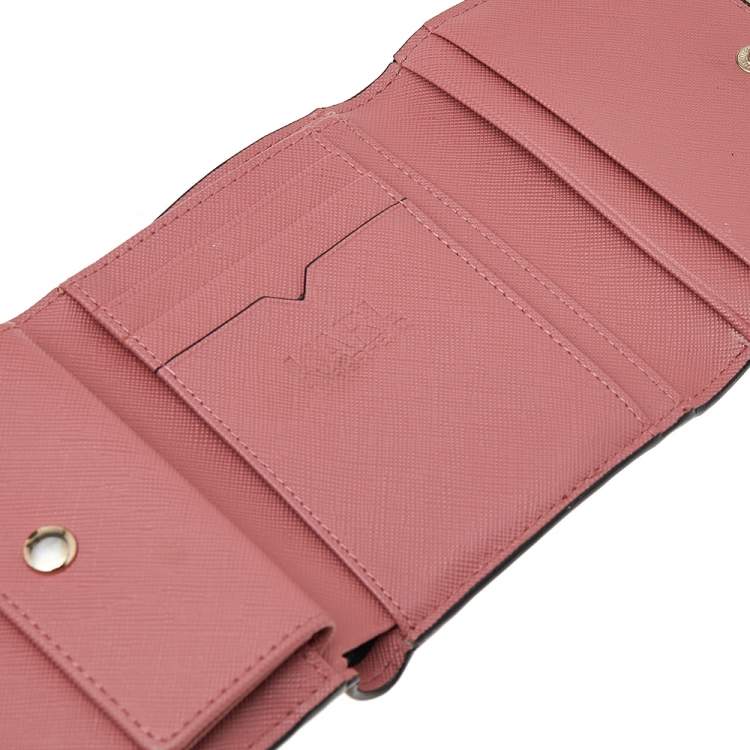 Pre Owned Karl Lagerfeld Pink Saffiano Leather Trifold Wallet