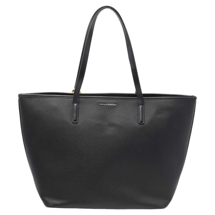 Pre Owned Karl Lagerfeld Black Leather K/Pixel Karl Choupette Shopper Tote