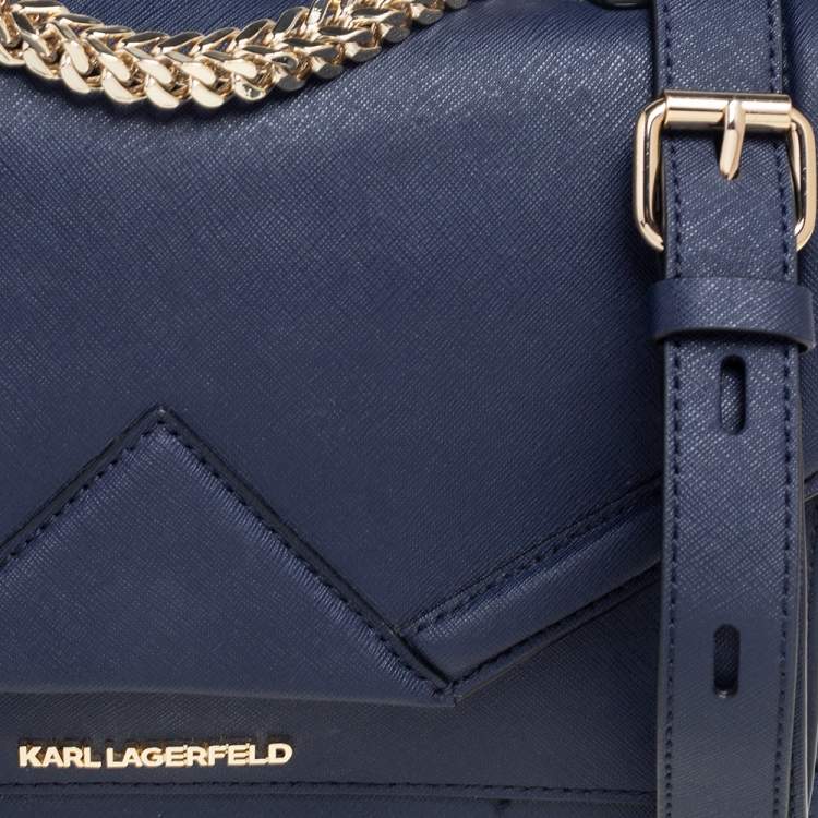 Pre Owned Karl Lagerfeld Navy Blue Leather K/Klassik Shoulder Bag