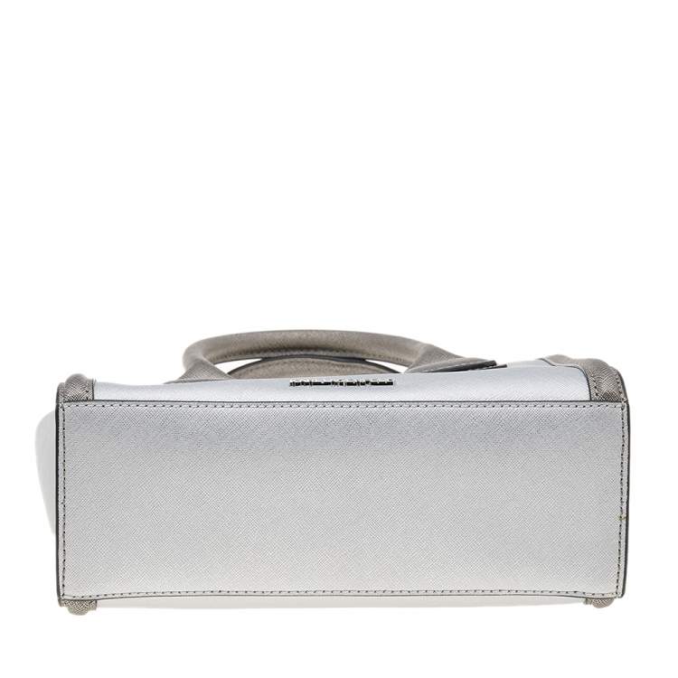 Pre Owned Karl Lagerfeld Metallic Silver/Dark Grey Saffiano Leather Mini K Klassik Tote