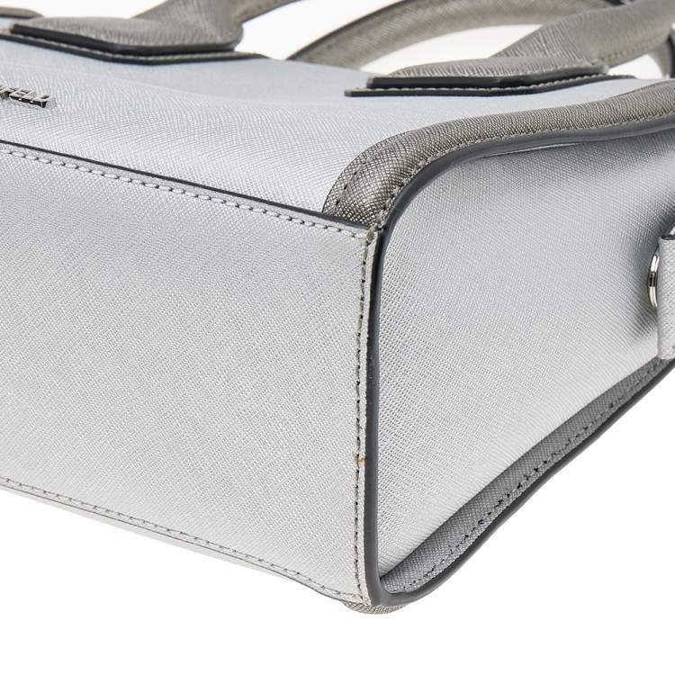 Pre Owned Karl Lagerfeld Metallic Silver/Dark Grey Saffiano Leather Mini K Klassik Tote
