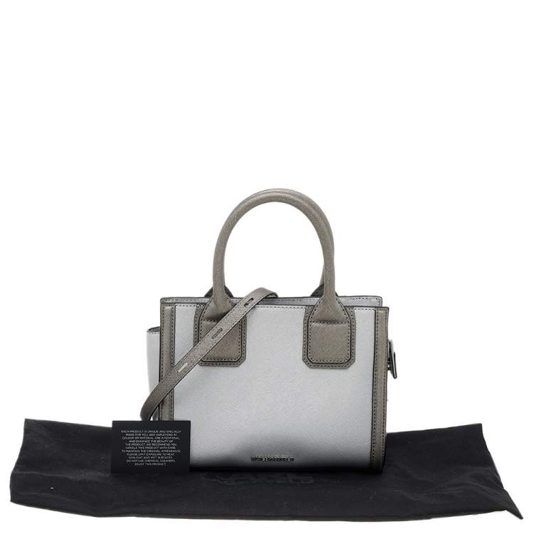 Pre Owned Karl Lagerfeld Metallic Silver/Dark Grey Saffiano Leather Mini K Klassik Tote