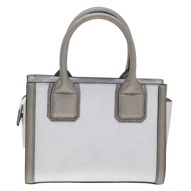 Pre Owned Karl Lagerfeld Metallic Silver/Dark Grey Saffiano Leather Mini K Klassik Tote