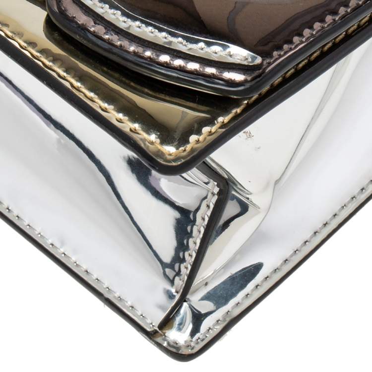Pre Owned Karl Lagerfeld Silver High Gloss Leather K/IKONIK Shoulder Bag