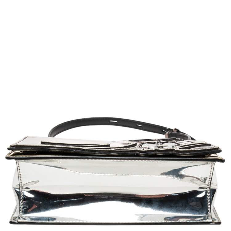 Pre Owned Karl Lagerfeld Silver High Gloss Leather K/IKONIK Shoulder Bag