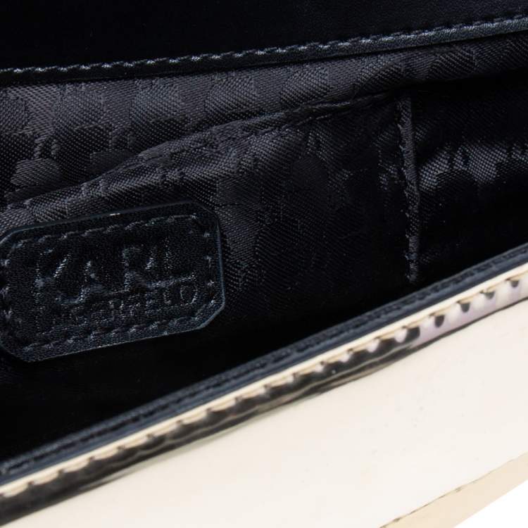 Pre Owned Karl Lagerfeld Silver High Gloss Leather K/IKONIK Shoulder Bag
