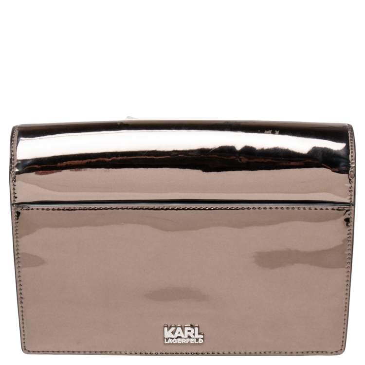 Pre Owned Karl Lagerfeld Silver High Gloss Leather K/IKONIK Shoulder Bag
