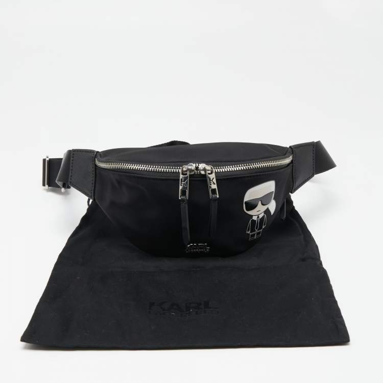 Pre Owned Karl Lagerfeld Black Nylon Ikonik Logo Belt Bag