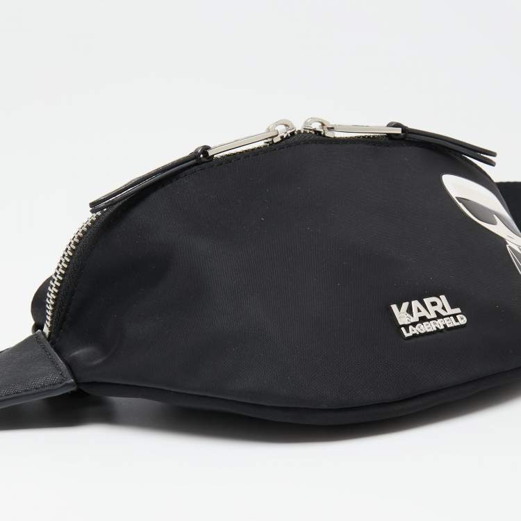 Pre Owned Karl Lagerfeld Black Nylon Ikonik Logo Belt Bag