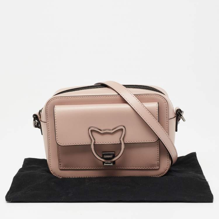 Pre Owned Karl Lagerfeld Beige Leather K/Kat Lock Shoulder Bag