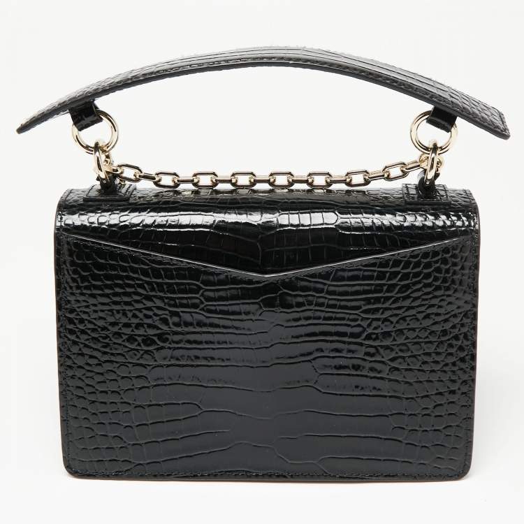Pre Owned Karl Lagerfeld Black Croc Embossed K/Karl Seven Top Handle Bag