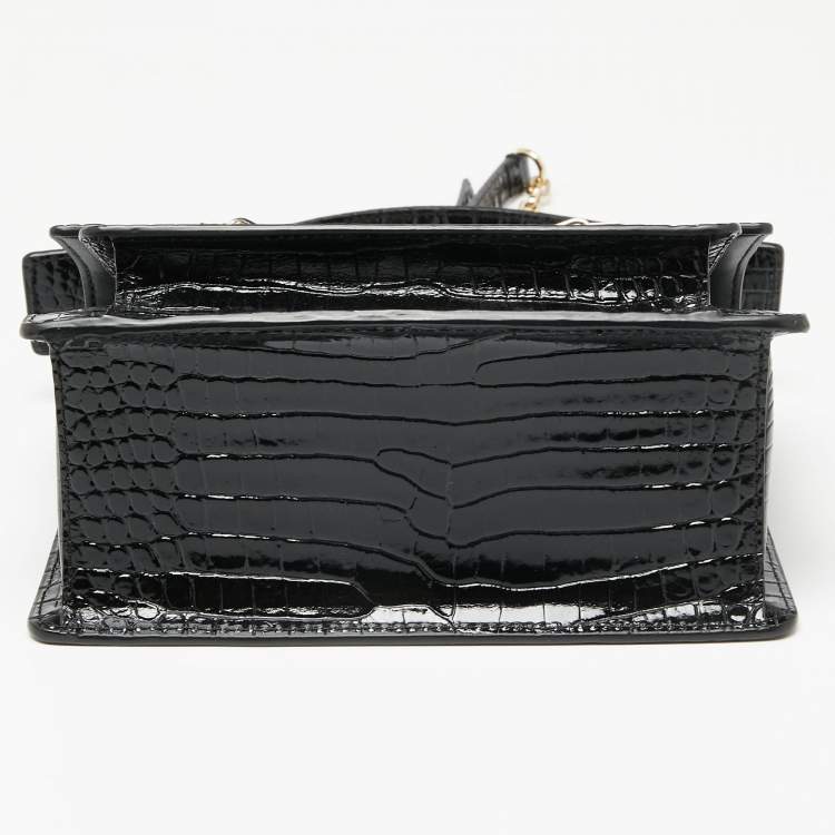 Pre Owned Karl Lagerfeld Black Croc Embossed K/Karl Seven Top Handle Bag