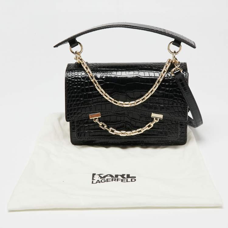 Pre Owned Karl Lagerfeld Black Croc Embossed K/Karl Seven Top Handle Bag