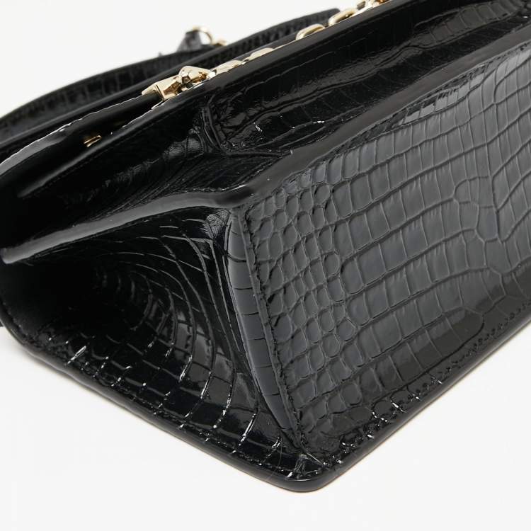Pre Owned Karl Lagerfeld Black Croc Embossed K/Karl Seven Top Handle Bag
