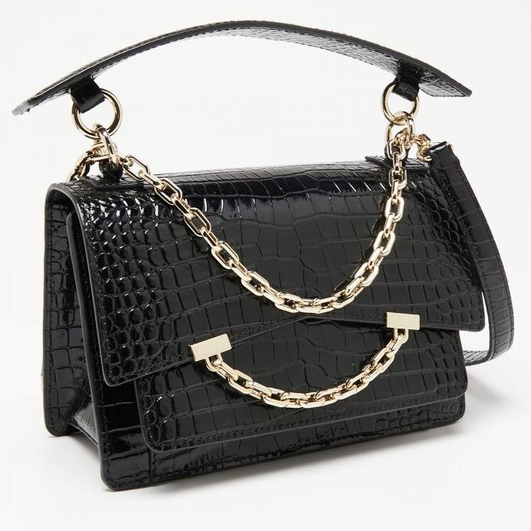Pre Owned Karl Lagerfeld Black Croc Embossed K/Karl Seven Top Handle Bag
