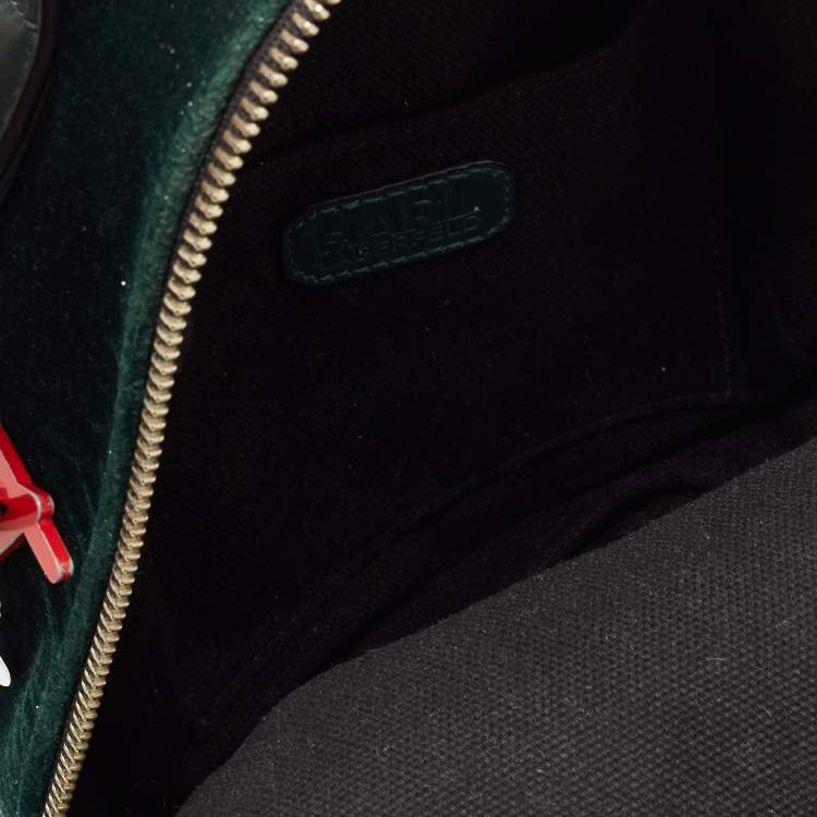 Pre Owned Karl Lagerfeld Green Velvet and Leather Mini Kaia Gerber Backpack