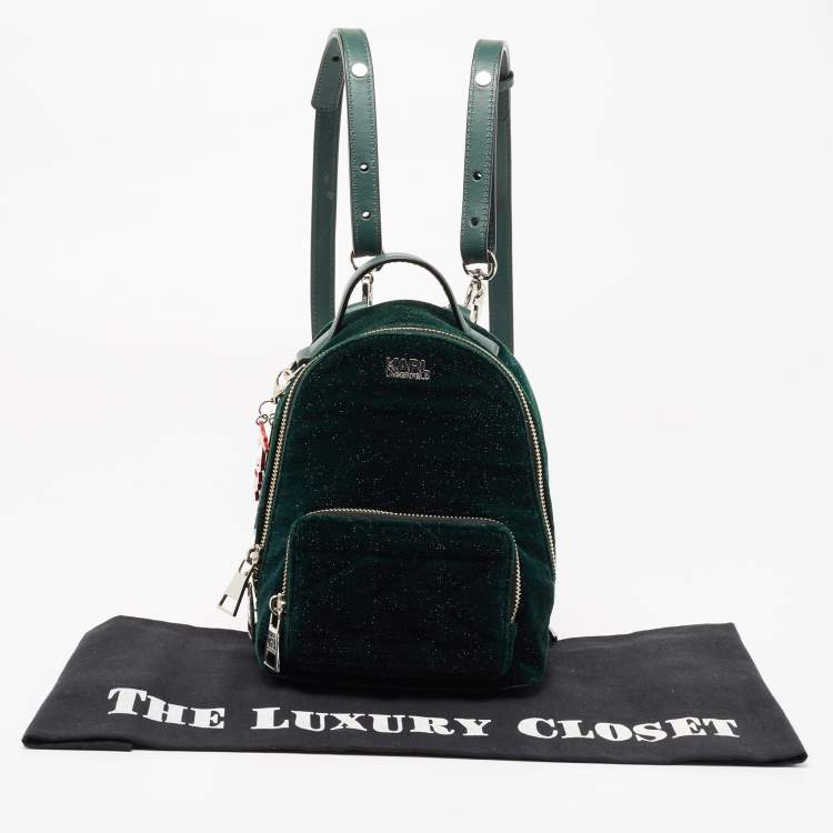 Pre Owned Karl Lagerfeld Green Velvet and Leather Mini Kaia Gerber Backpack