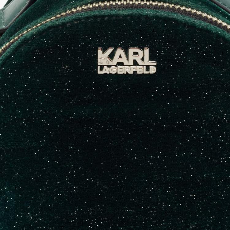 Pre Owned Karl Lagerfeld Green Velvet and Leather Mini Kaia Gerber Backpack