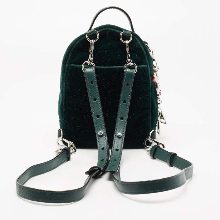 Pre Owned Karl Lagerfeld Green Velvet and Leather Mini Kaia Gerber Backpack