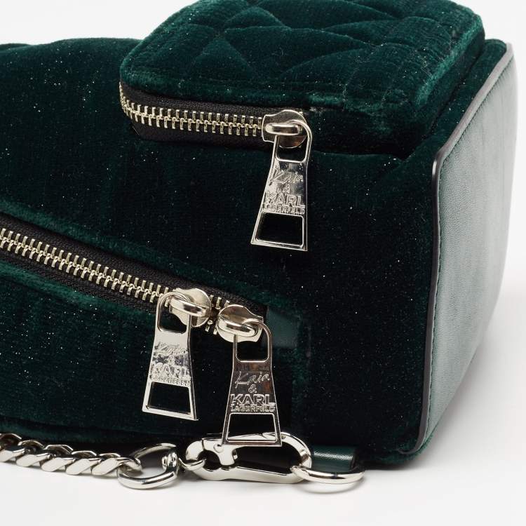 Pre Owned Karl Lagerfeld Green Velvet and Leather Mini Kaia Gerber Backpack