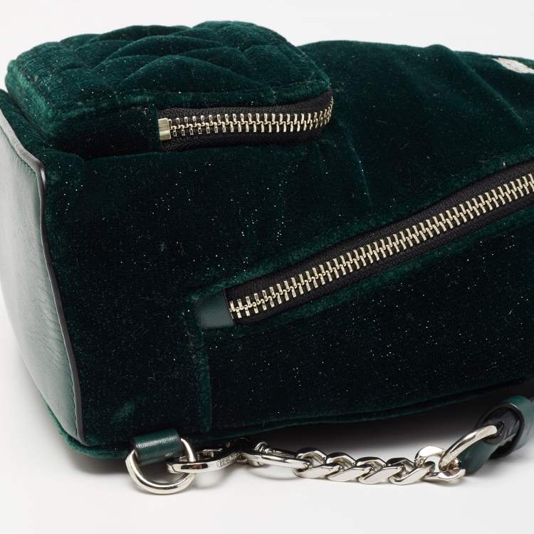 Pre Owned Karl Lagerfeld Green Velvet and Leather Mini Kaia Gerber Backpack