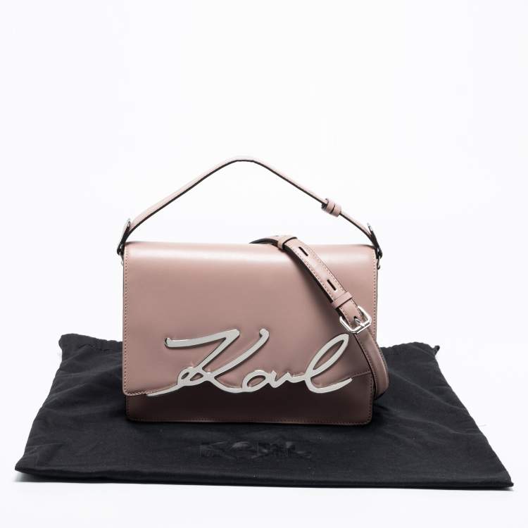 Pre Owned Karl Lagerfeld Pink Leather K/Signature Top Handle Bag