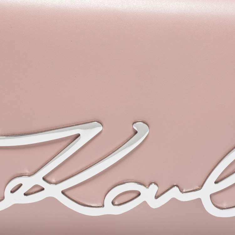 Pre Owned Karl Lagerfeld Pink Leather K/Signature Top Handle Bag