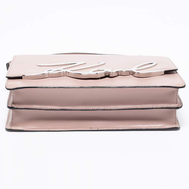Pre Owned Karl Lagerfeld Pink Leather K/Signature Top Handle Bag