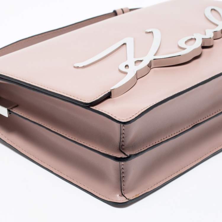 Pre Owned Karl Lagerfeld Pink Leather K/Signature Top Handle Bag