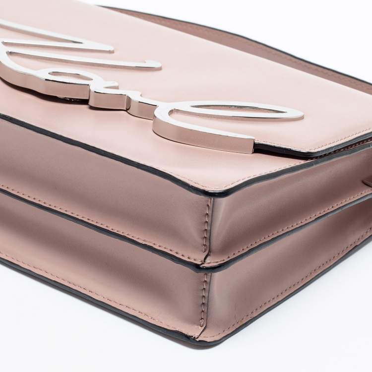 Pre Owned Karl Lagerfeld Pink Leather K/Signature Top Handle Bag