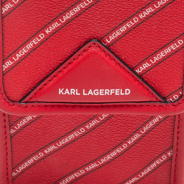 Pre Owned Karl Lagerfeld Red Coated Canvas And Leather Mini K/Stripe Logo Crossbody Bag    