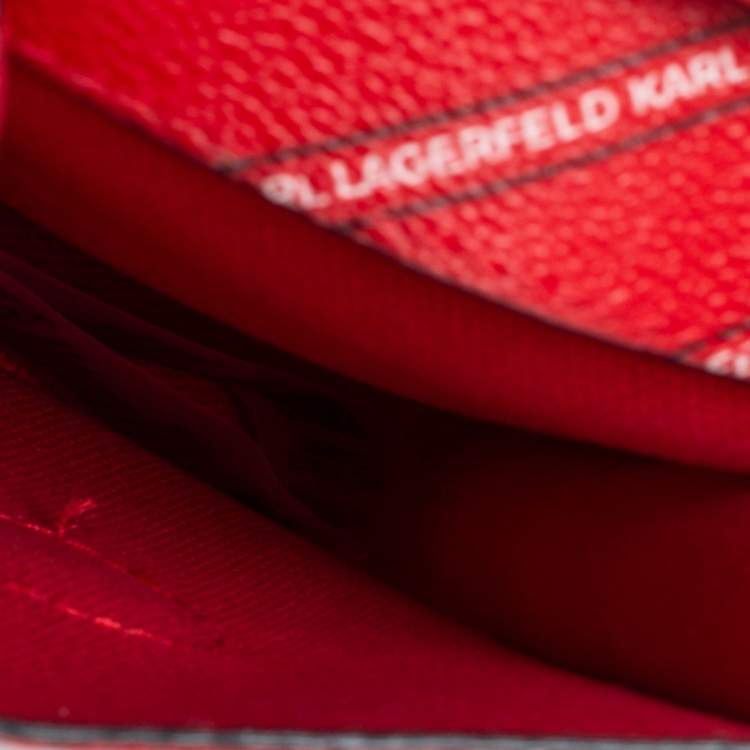 Pre Owned Karl Lagerfeld Red Coated Canvas And Leather Mini K/Stripe Logo Crossbody Bag    