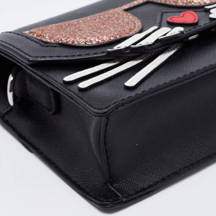 Pre Owned Karl Lagerfeld Black Leather K/Cocktail Cat Crossbody Bag
