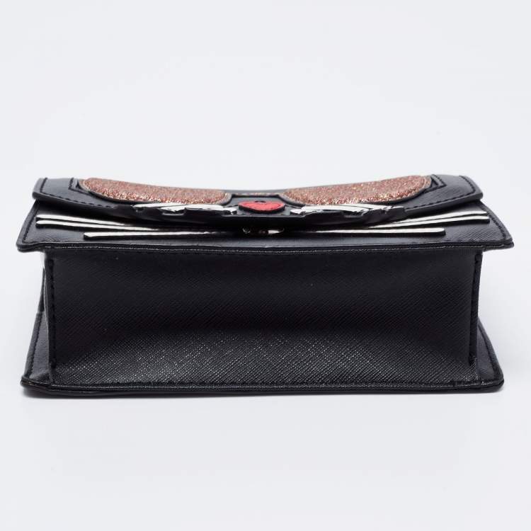 Pre Owned Karl Lagerfeld Black Leather K/Cocktail Cat Crossbody Bag