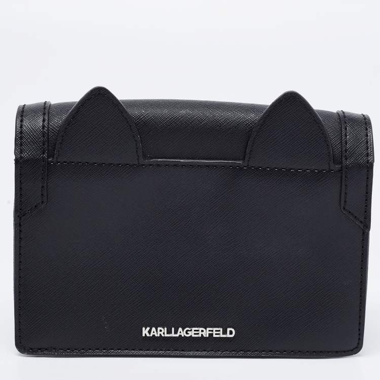 Pre Owned Karl Lagerfeld Black Leather K/Cocktail Cat Crossbody Bag